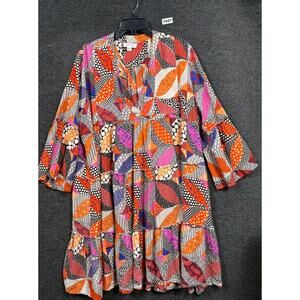 Charlie Paige Patchwork Dress Womens Size XL Multicolor V-Neck 3/4 Sleeve Ruffle